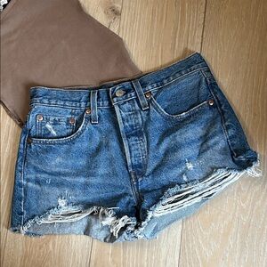 Levi's 501 Original Premium Denim Cotton Distressed Cut-Off Blue Jean Shorts